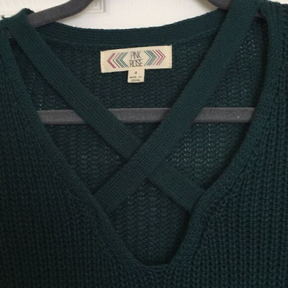 Pink Rose | Green Bell Sleeve Knit Sweater | Sz S - Picture 3 of 6